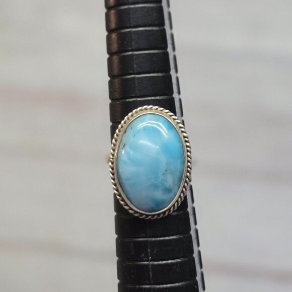 Vintage Sterling Silver Larimar Ring – Handmade Caribbean Gemstone Statement Jew - Picture 9 of 10
